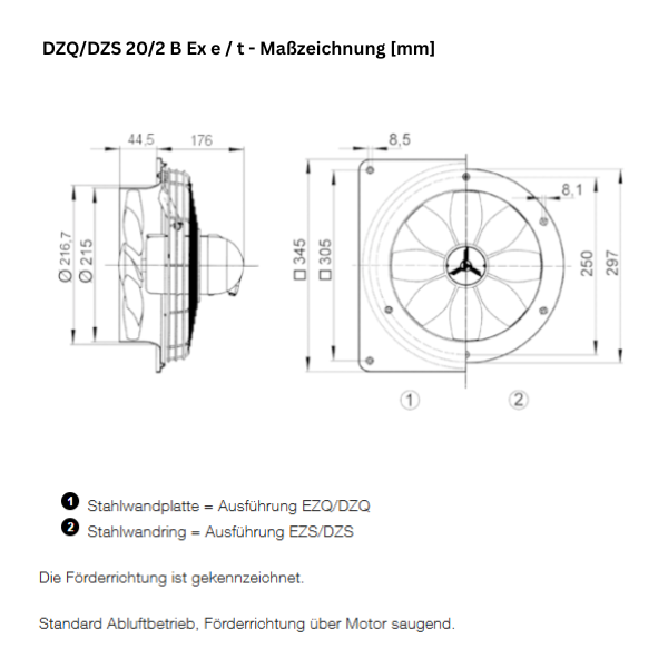 Atex - ventola a parete assiale - Maico - DZQ/DZS 20/2 B EX E - DZQ/DZS 20/2 B EX T