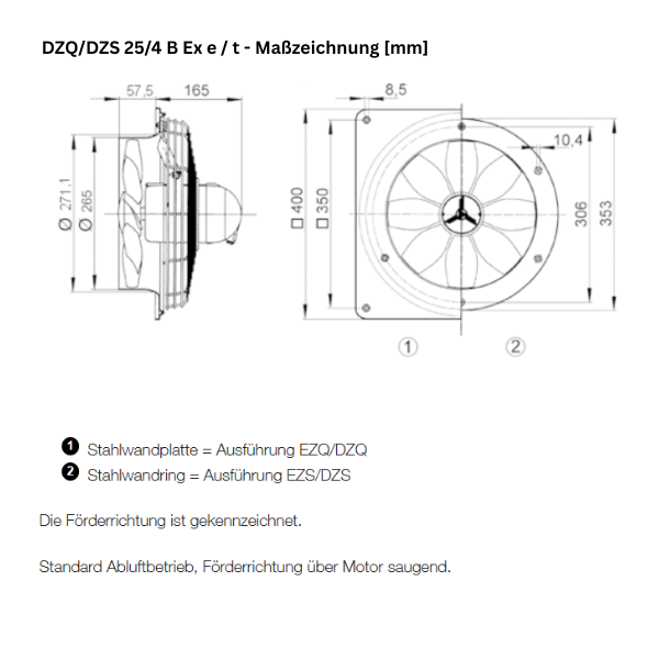 ATEX - Axial-Wandventilator - MAICO - DZQ/DZS 25/4 B Ex e - DZQ/DZS 25/4 B Ex t