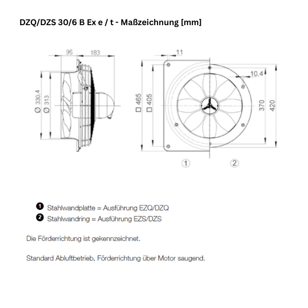Atex - ventola a parete assiale - Maico - DZQ/DZS 30/6 B EX E - DZQ/DZS 30/6 B Ex T