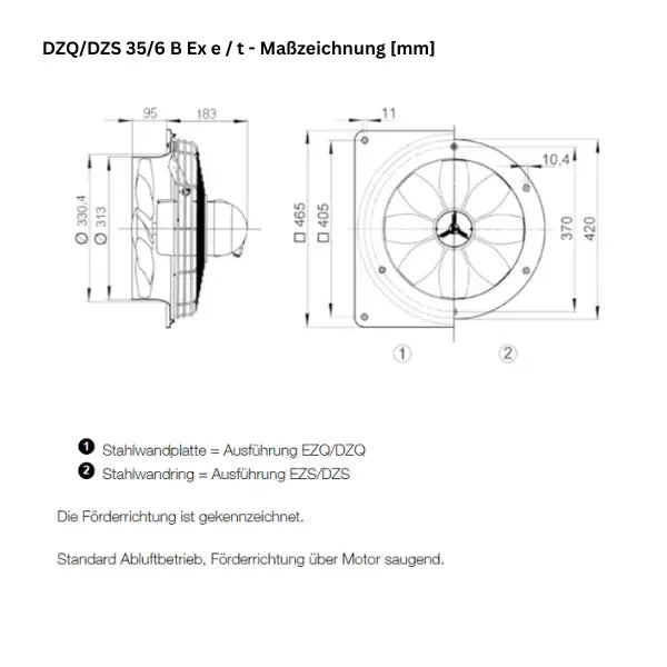 ATEX - Axial wall fan - MAICO - DZQ/DZS 35/6 B Ex e - DZQ/DZS 35/6 B Ex t