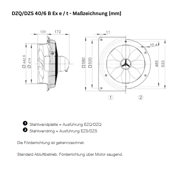 Atex - Ventilateur de mur axial - MAICO - DZQ / DZS 40/6 B EX E - DZQ / DZS 40/6 B EX T