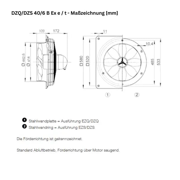 Atex - ventola a parete assiale - Maico - DZQ/DZS 40/6 B Ex E - DZQ/DZS 40/6 B Ex T