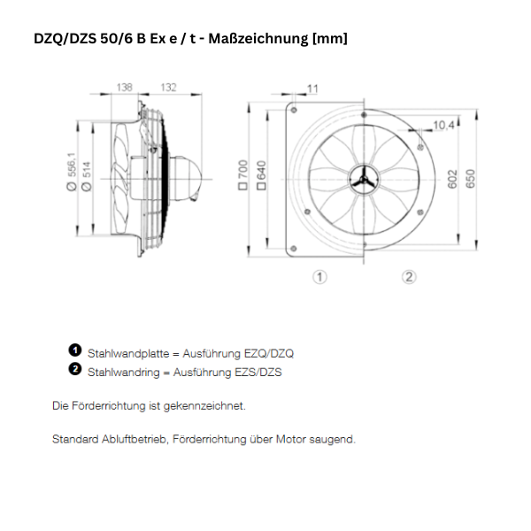Atex - ventola a parete assiale - Maico - DZQ/DZS 50/6 B EX E - DZQ/DZS 50/6 B EX T