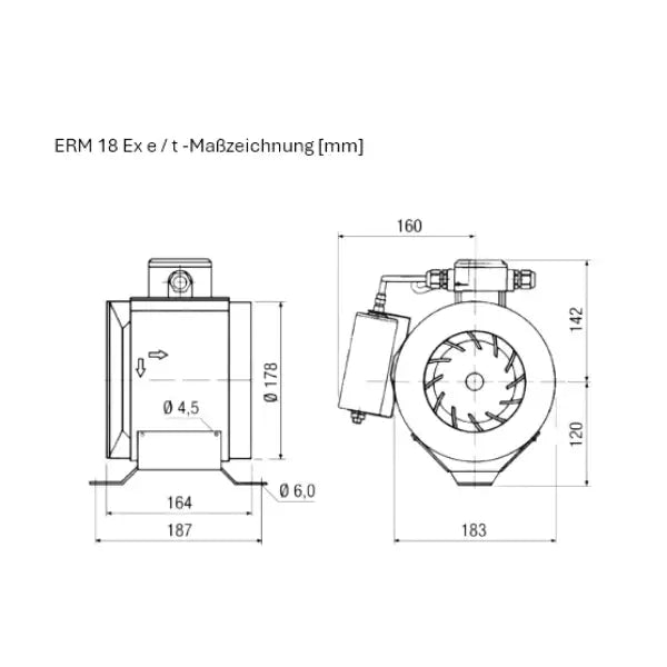 ATEX - Ventilatore semiradiale in linea - MAICO ERM 18 Ex e / ERM 18 Ex t