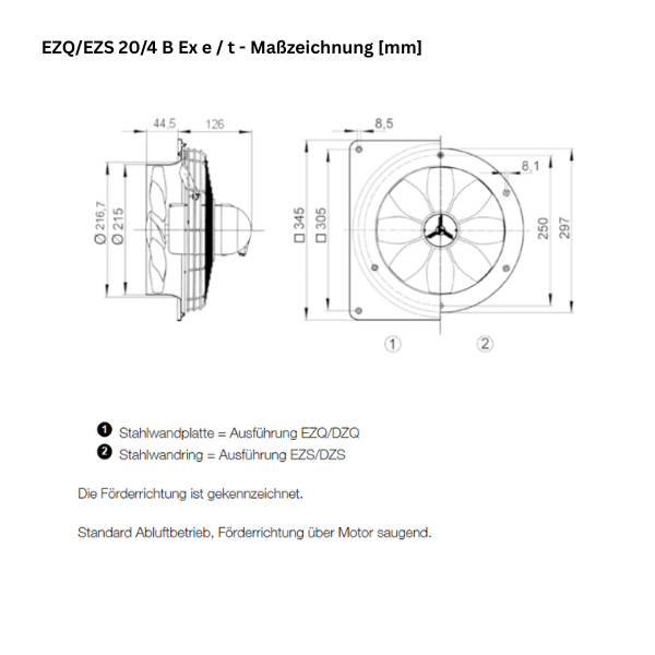 Atex - Fan de mur axial - MAICO - EZQ / EZS 20/4 B EX E - EZQ / EZS 20/4 B EX T