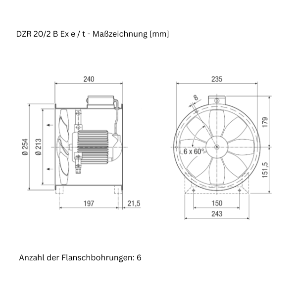 ATEX - Axial-Rohrventilator -  MAICO DZR 20/2 B Ex e / DZR 20/2 B Ex t