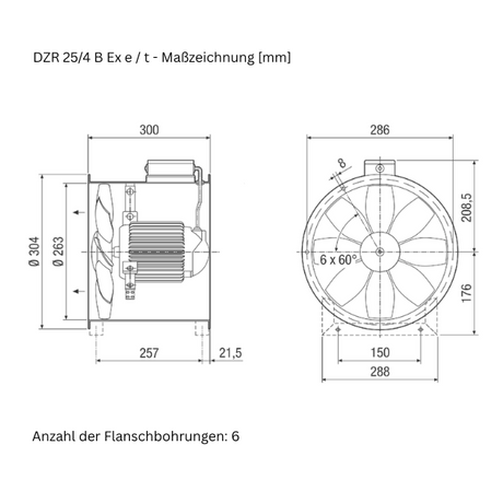 ATEX - Axial-Rohrventilator -  MAICO DZR 25/4 B Ex e / DZR 25/4 B Ex t