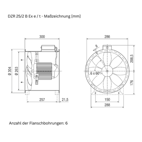 ATEX - Axial-Rohrventilator -  MAICO DZR 25/2 B Ex e / DZR 25/2 B Ex t
