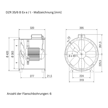 ATEX - Axial-Rohrventilator -  MAICO DZR 35/6 B Ex e / DZR 35/6 B Ex t