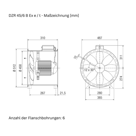 ATEX - Axial-Rohrventilator - MAICO DZR 45/6 B Ex e / DZR 45/6 B Ex t